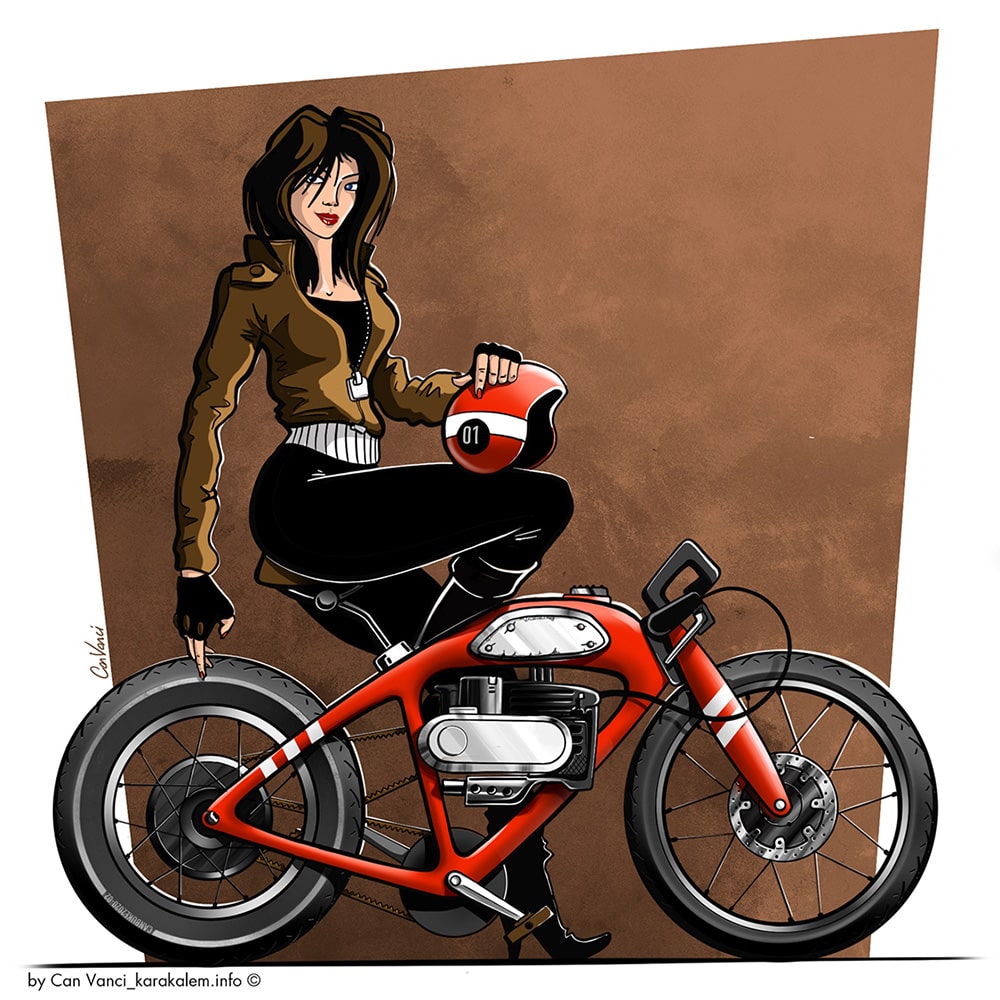 kadın figürü motorsiklet çizimi