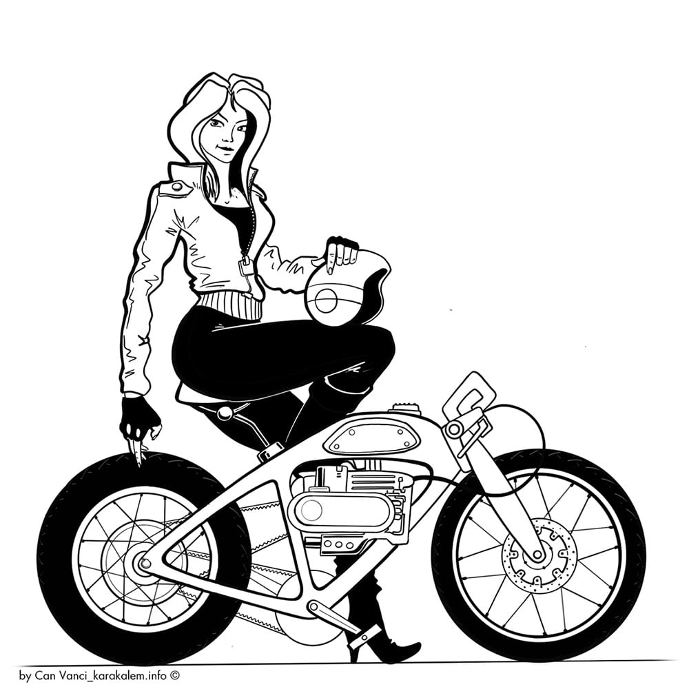 kadın figürü motorsiklet çizimi
