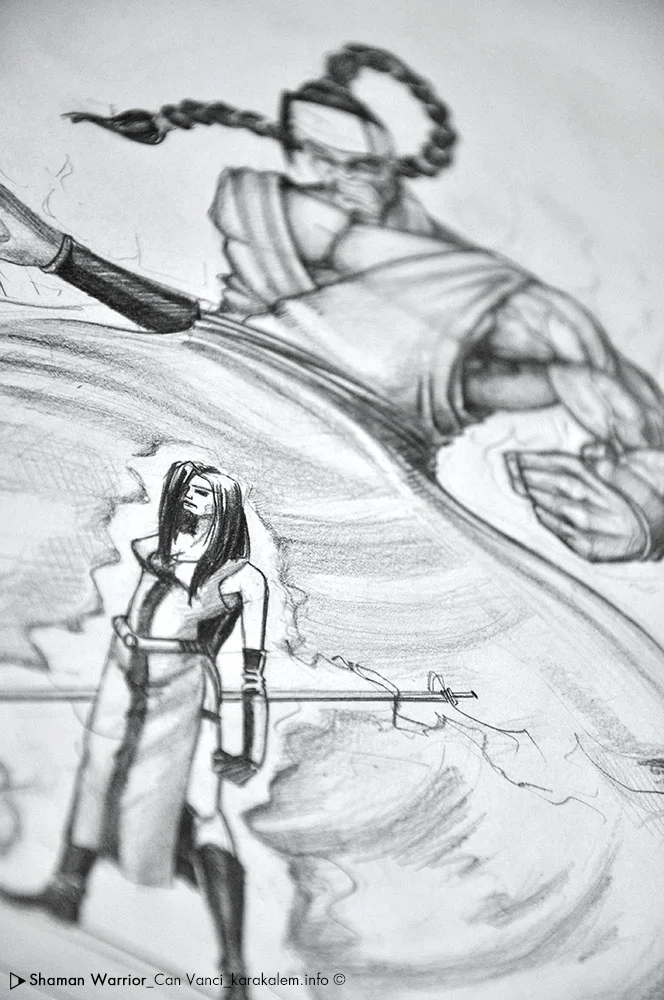 kadın savaşçı karakalem eskiz çizimi